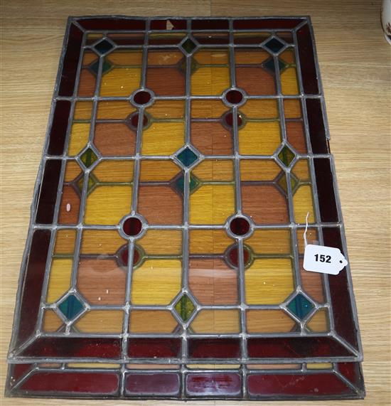Two Victorian leaded glass panels height 58cm width 43cm